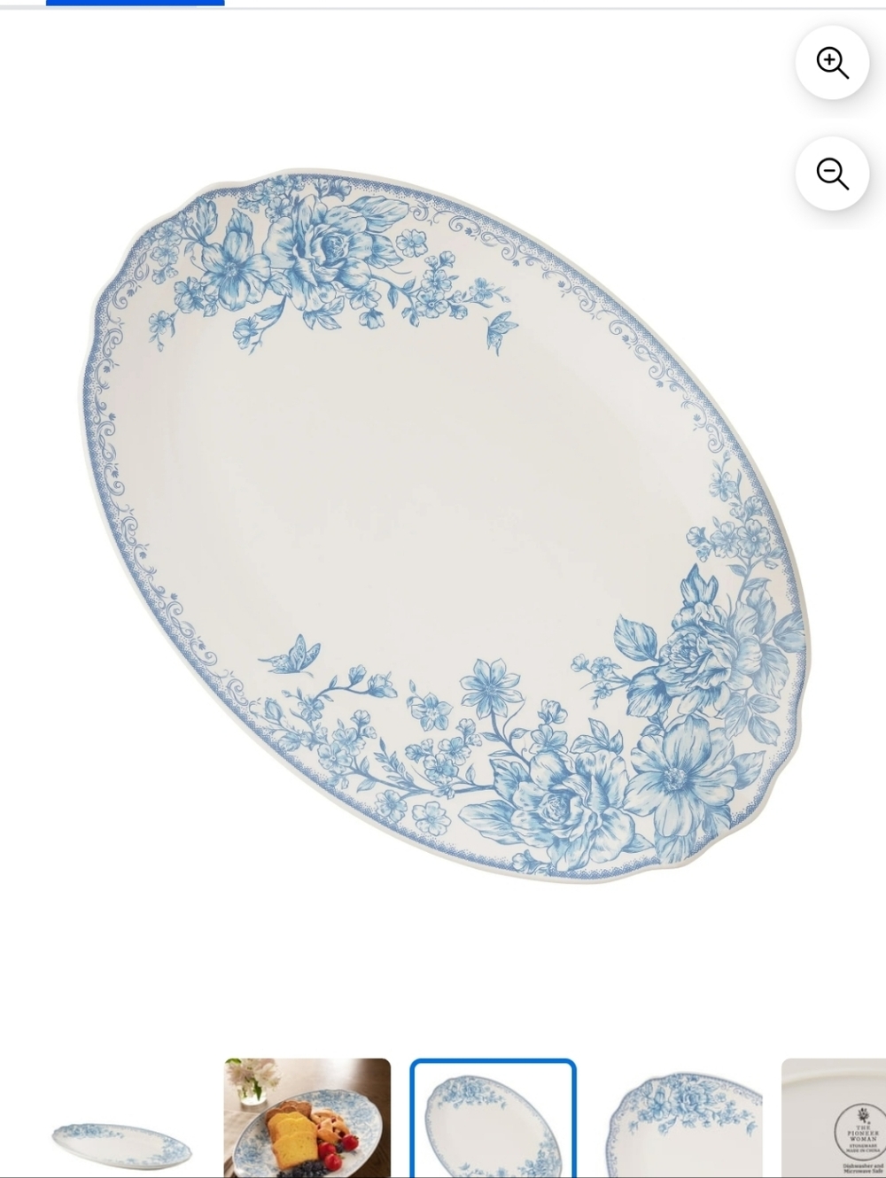 New The Pioneer Woman Agaths Blue and White Floral Oval Serving Platter